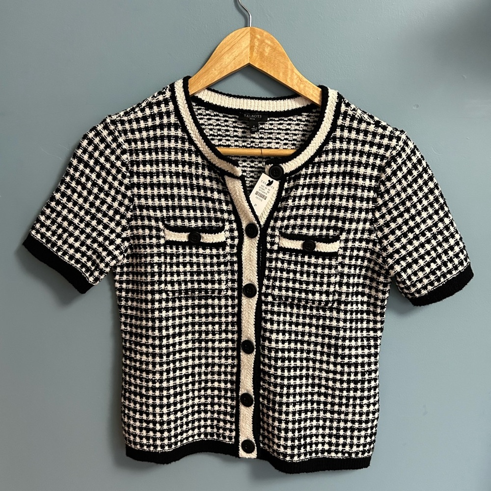 NTW Talbots Black and White Textured Cardigan